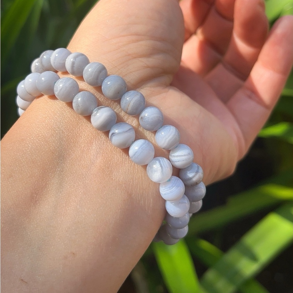 7mm stretchable dainty blue lace agate bracelet‎